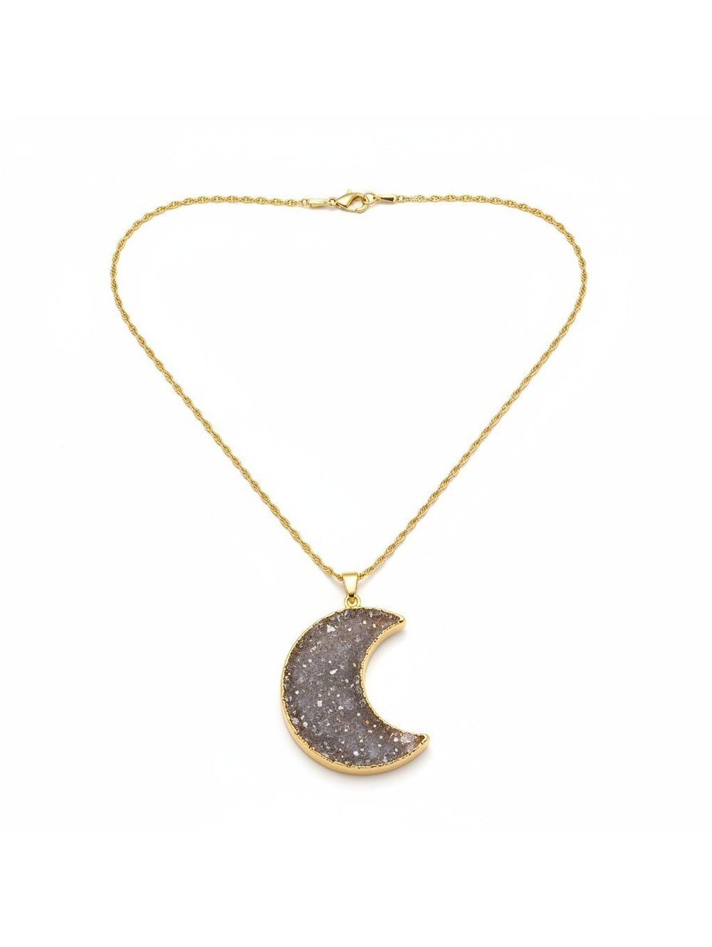 Gold Vermeil Sterling Silver Druzy Crescent Moon Necklace 18"